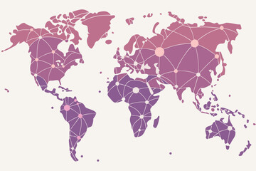 Vibrant vector world map with gradient-colored dots, sleek, modern design, minimalist background, high-resolution, professional and exclusive stock imagery.