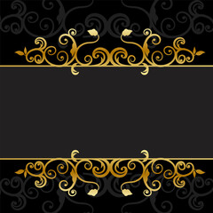 Elegant Black Gold Scrollwork Background  Classic Damask Banner Design
