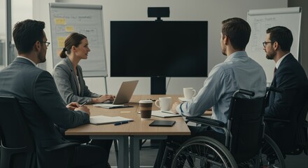 team meeting with focused professionals discussing strategy during a conference in modern office