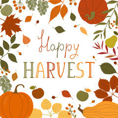 Hand-Drawn Bright Card. Festive Design for Thanksgiving.