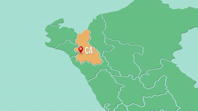 Mapa de Per&uacute; con divisi&oacute;n pol&iacute;tica resaltando el departamento de Cajamarca