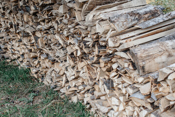 large pile of stacked woods for heating