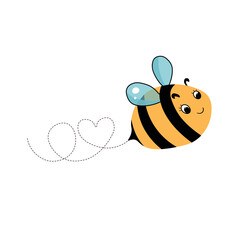 Cartoon bee mascot. Little bee flying. Wasp collection. Vector bumblebee characters. Insect icon. Design template for invitation, card. Doodle style.