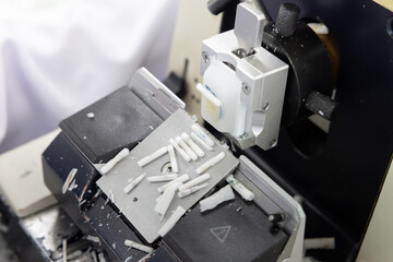 Tissue cutting by rotary microtome for microscopic diagnosis