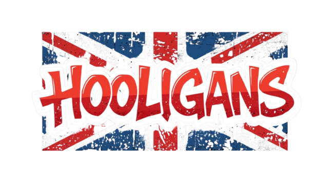 A Hooligans text with union jack PNG