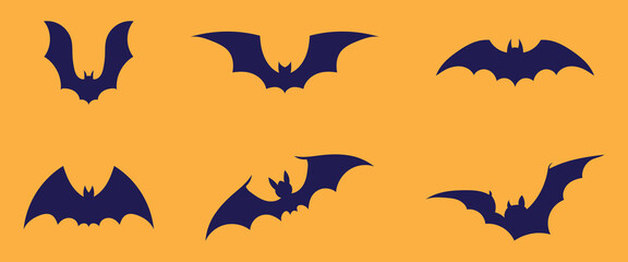 Halloween bat set, Collection of halloween bats silhouette vector on white background