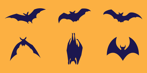 set of halloween bat silhouette vector on tranparent background