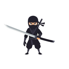 Cartoon Ninja Warrior Ready for Action with Katana Sword.