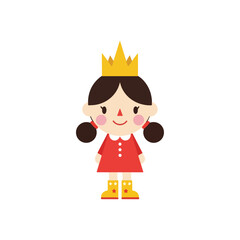 Cute cartoon princess with golden crown and red dress.