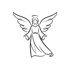 Elegant Angel Illustration with Halo and Flowing Dress.