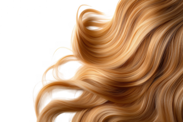Golden blonde wavy tresses isolated on a transparent background