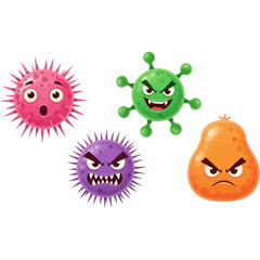 Cartoon Viruses and Bacteria Characters with Angry Expressions.
