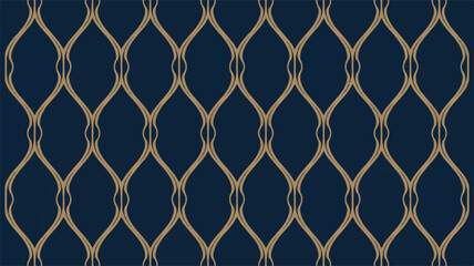 Naklejka premium Elegant Dark Blue Background with Intertwined Golden Wavy Lines Pattern texture seamless