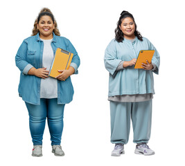 Diverse plus size women standing holding digital devices