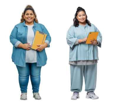 Diverse plus size women standing holding digital devices - Powered by Adobe