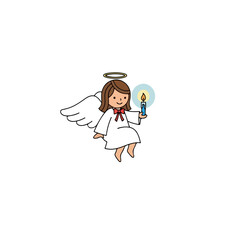 Cute angel holding a candle with a glowing flame in her hand.