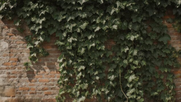 Ivy-covered brick wall creating a natural green texture.