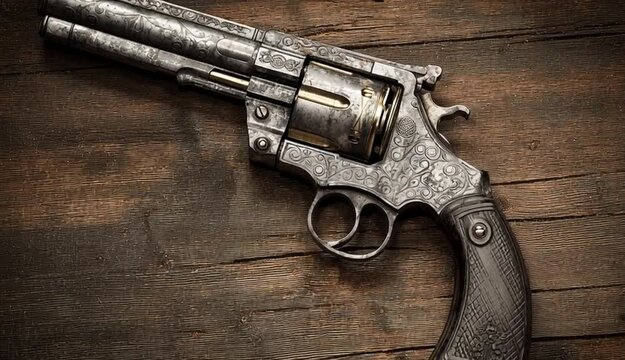 Old retro metal revolver. Gun concept