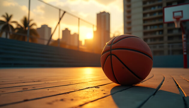 basketball on a suburban basketball court - Powered by Adobe
