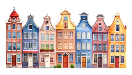 Watercolor European Row Houses