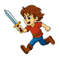 Fantasy Hero Character running with Sword