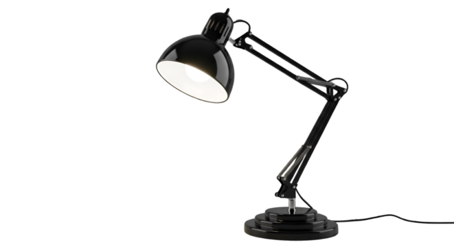 Black Articulated Desk Lamp with Light On