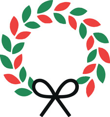 Minimalist Christmas Wreath Icon – Red and Green Leaves with Black Bow