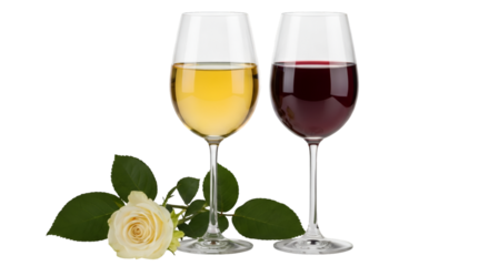 Two Wine Glasses with a White Rose