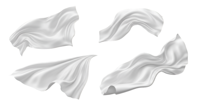 Four Flowing White Fabric Swirls on Black Background