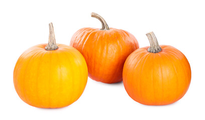 Three whole ripe pumpkins isolated on white