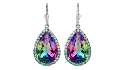 Dazzling Rainbow Teardrop Gemstone Earrings with Crystal Halo