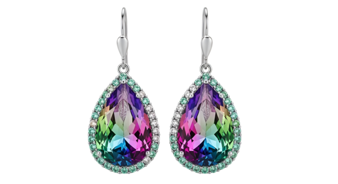 Dazzling Rainbow Teardrop Gemstone Earrings with Crystal Halo