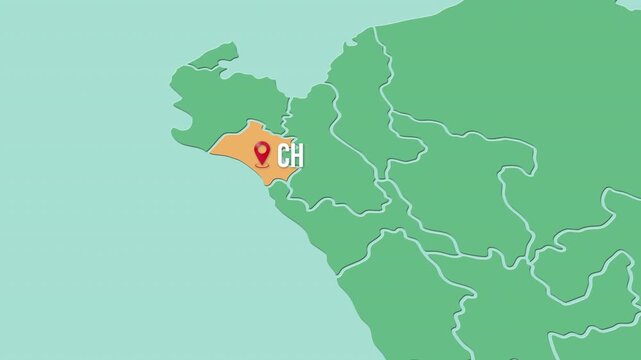 Mapa de Per&uacute; con divisi&oacute;n pol&iacute;tica resaltando el departamento de Lambayeque con su capital Chiclayo