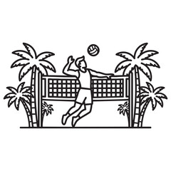 Beach Volleyball Player Spiking - Tropical Outline Illustration