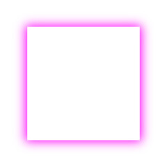 Hot pink neon glowing square frame isolated on transparent background