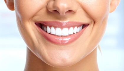 Obraz premium Smiling woman showcasing bright smile after professional teeth whitening treatment procedure