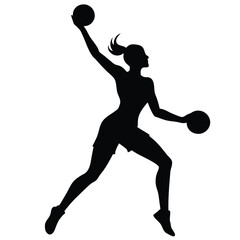 a Woman Playing Basketball on White Background