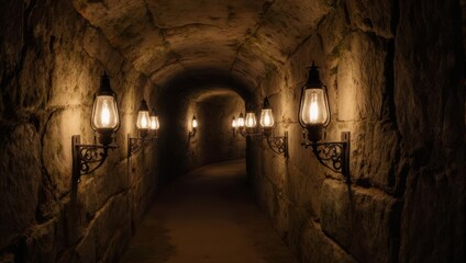 Fototapeta premium Illuminated Tunnel - A Journey Through Time and Light.