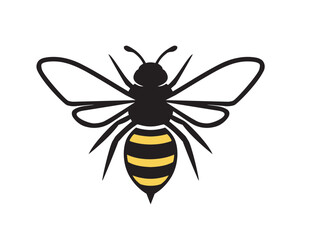 Black and Yellow Stylized Honey Bee or Bumblebee Simple Graphic Vector Icon Logo