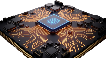 Futuristic Circuit Board with Glowing CPU