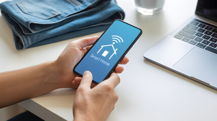 Effortlessly manage your home's smart devices with a modern phone app, perfect for showcasing technology and simplifying everyday life at home