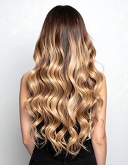 Naklejka premium Woman's back view, long wavy hair