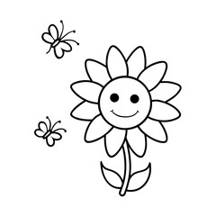 a smiling sunflower waving hello surrounded