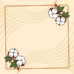 Beautiful frame with fluffy white cotton balls for text, invitations, product packaging, branding, social media posts, or any design on beige background.