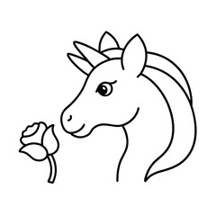 a unicorn smelling a rose for kids coloring book