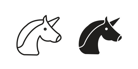 Unicorn icon pictogram template, Simple outline and filled style.