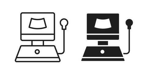 Ultrasonography icon pictogram template, Simple outline and filled style.