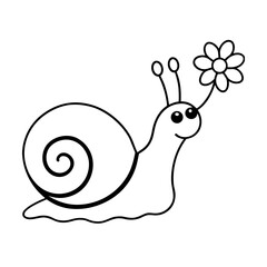 snail with a flower shell crawling in the garden