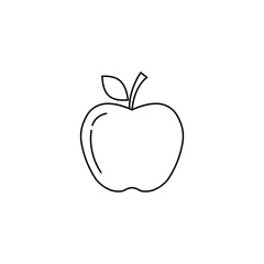 Minimalist outline line art apple symbol with leaf and stem simple vector icon.