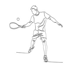 Continuous vector line art of a man playing padel or a tennis player swinging a shot